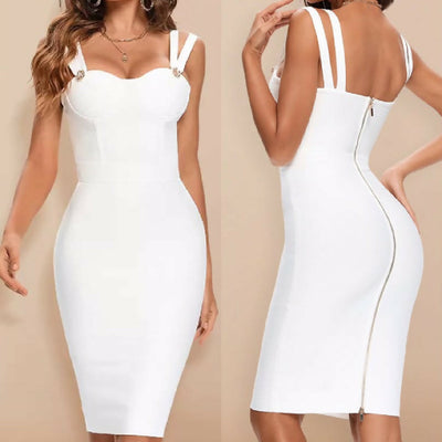 Crystal Strap Bandage Midi Dress