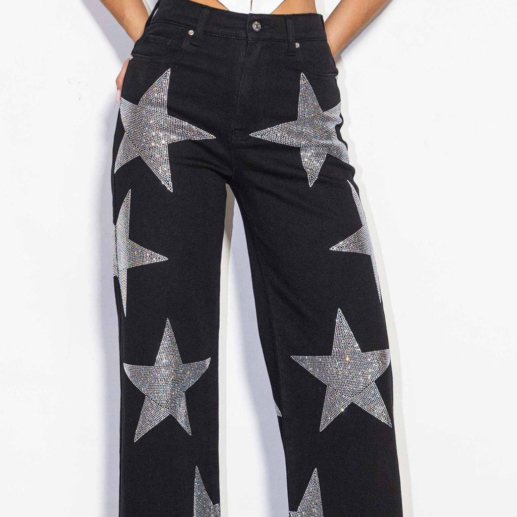 Wide-Leg Rhinestone Jeans