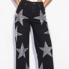 Wide-Leg Rhinestone Jeans
