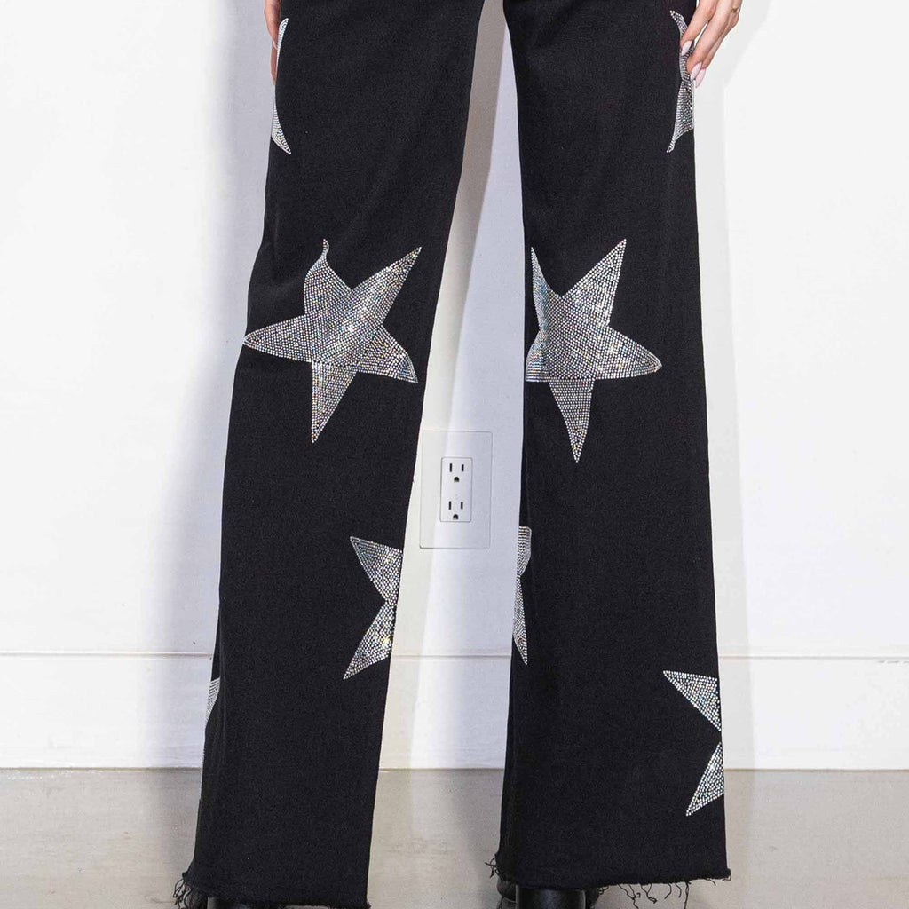 Wide-Leg Rhinestone Jeans
