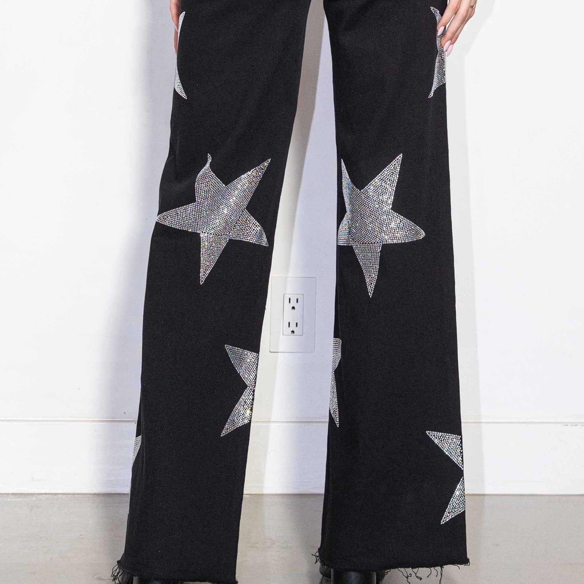 Wide-Leg Rhinestone Jeans