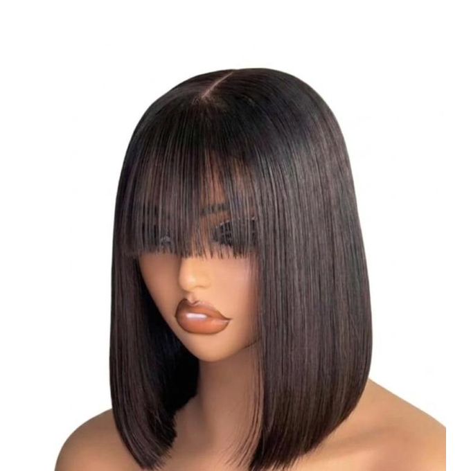 Sleek Black Bob Wig with Bangs