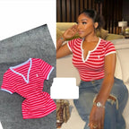 Striped V-Neck Polo