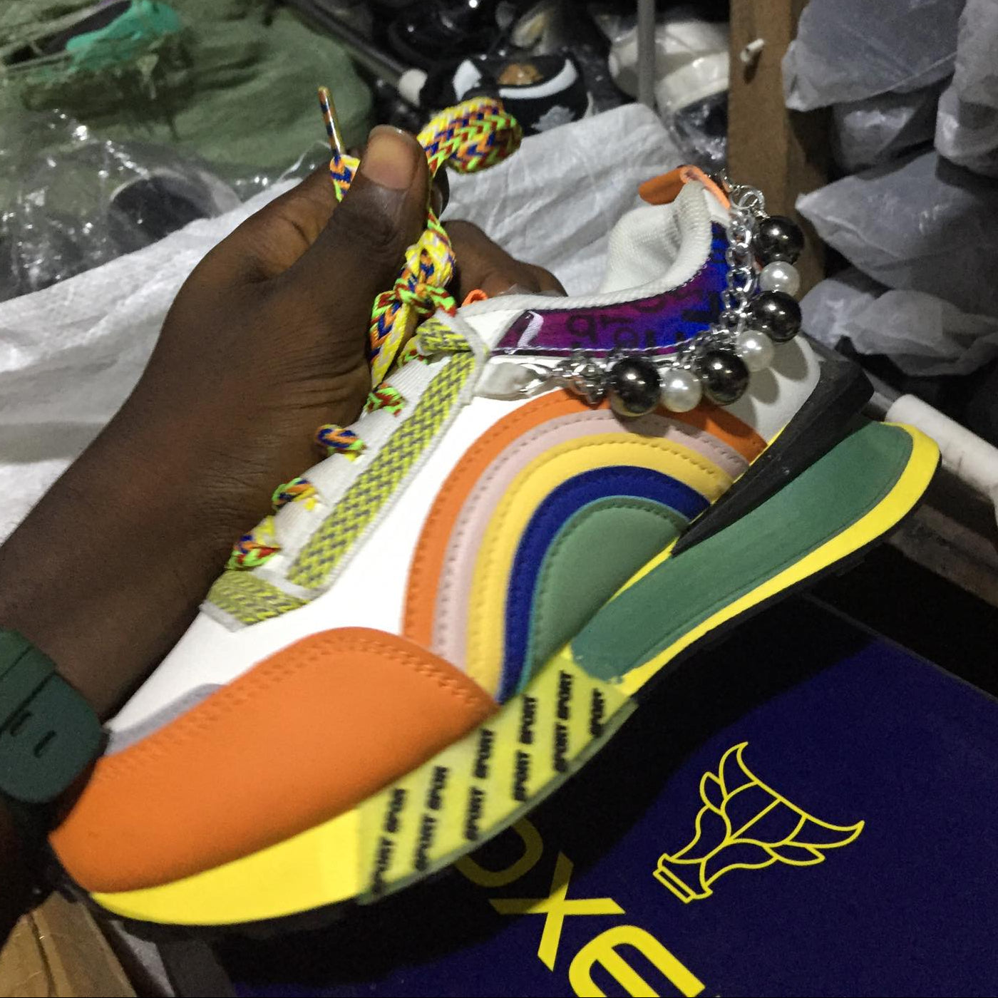 Rainbow Pearl-Embellished Sneakers