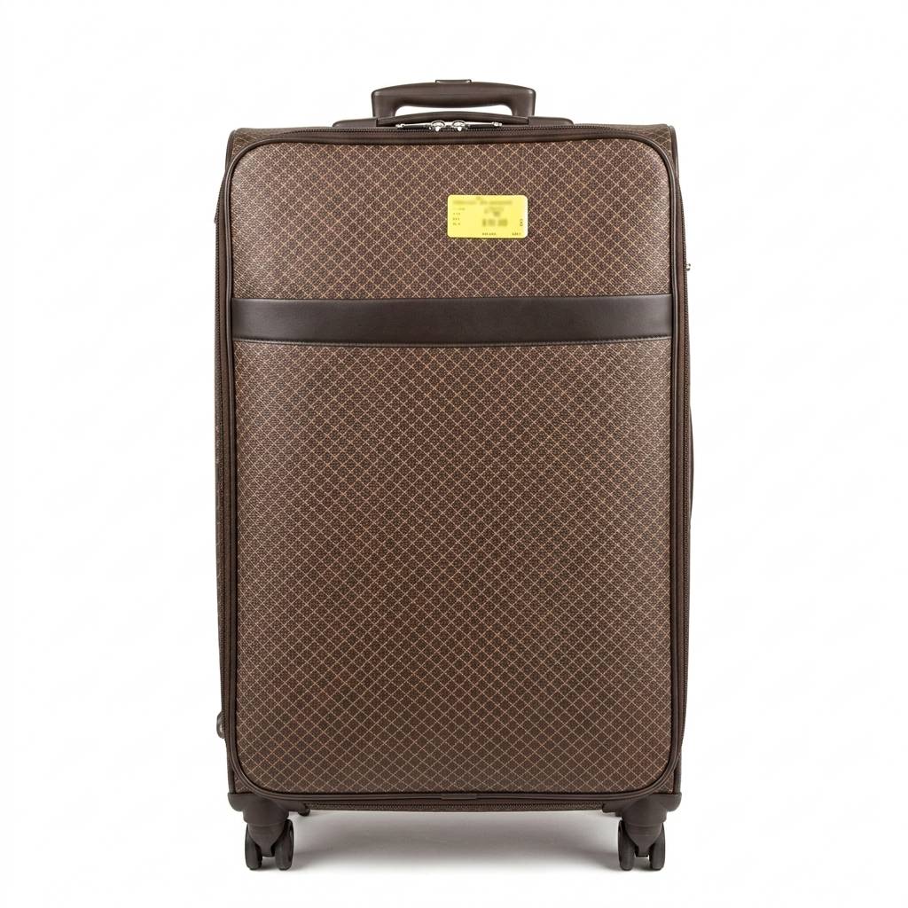 Brown suitcase with a patterned design on a white background