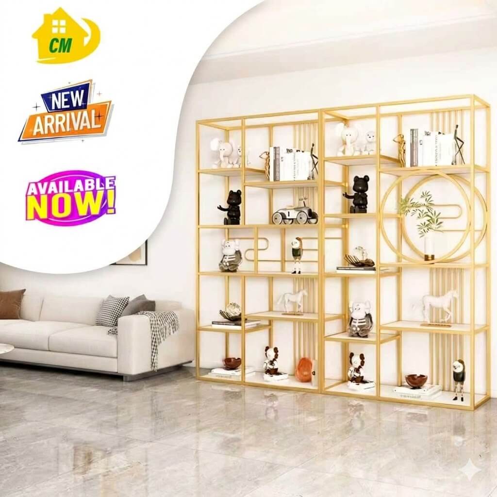 Tall Golden Metal Etagere Bookcase