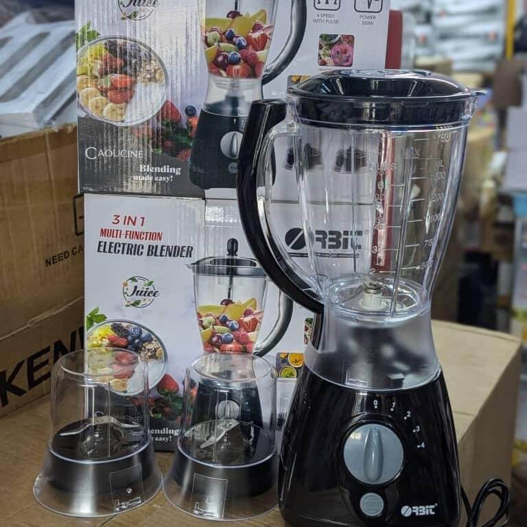Orbic 3-in-1 multi-function electric blender with packaging in a store setting