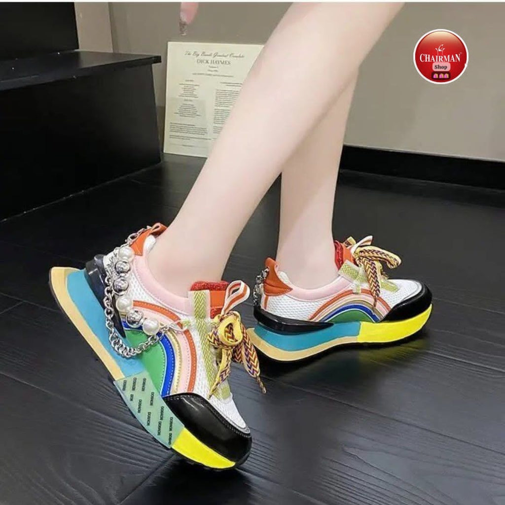 Rainbow Pearl-Embellished Sneakers