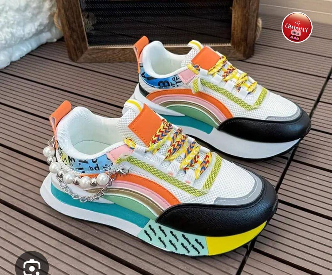 Rainbow Pearl-Embellished Sneakers