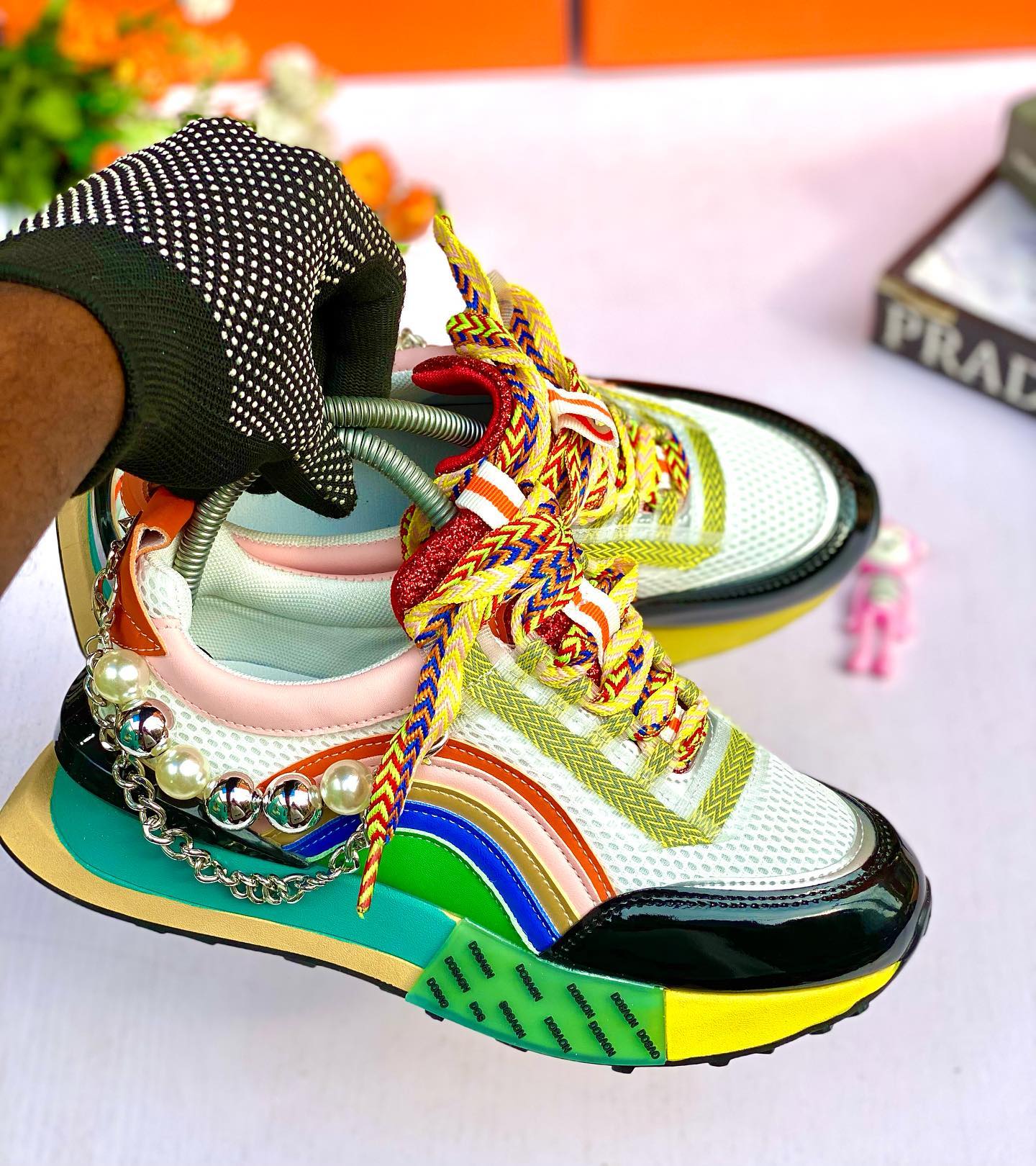 Rainbow Pearl-Embellished Sneakers
