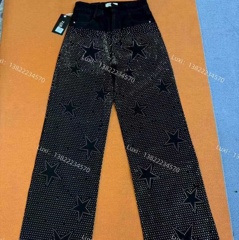 Rhinestone Wide-Leg Denim Jeans