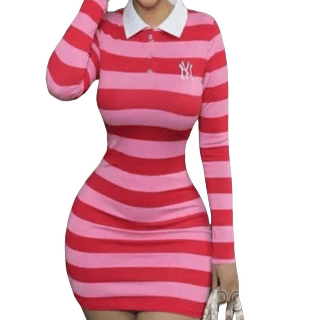 Pink & Red Striped Bodycon Dress