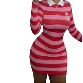 Pink & Red Striped Bodycon Dress