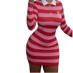 Pink & Red Striped Bodycon Dress