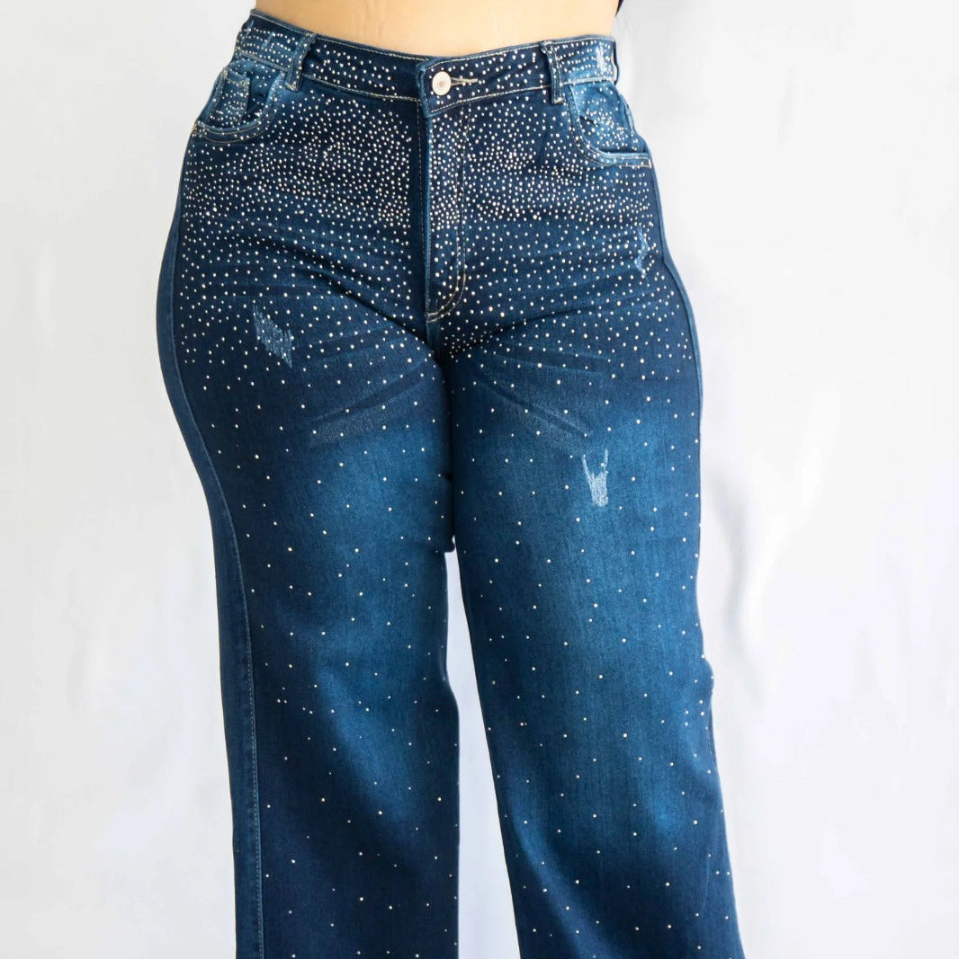 Scattered Rhinestone Jeans