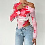 Floral Long-Sleeve Stretchy Top