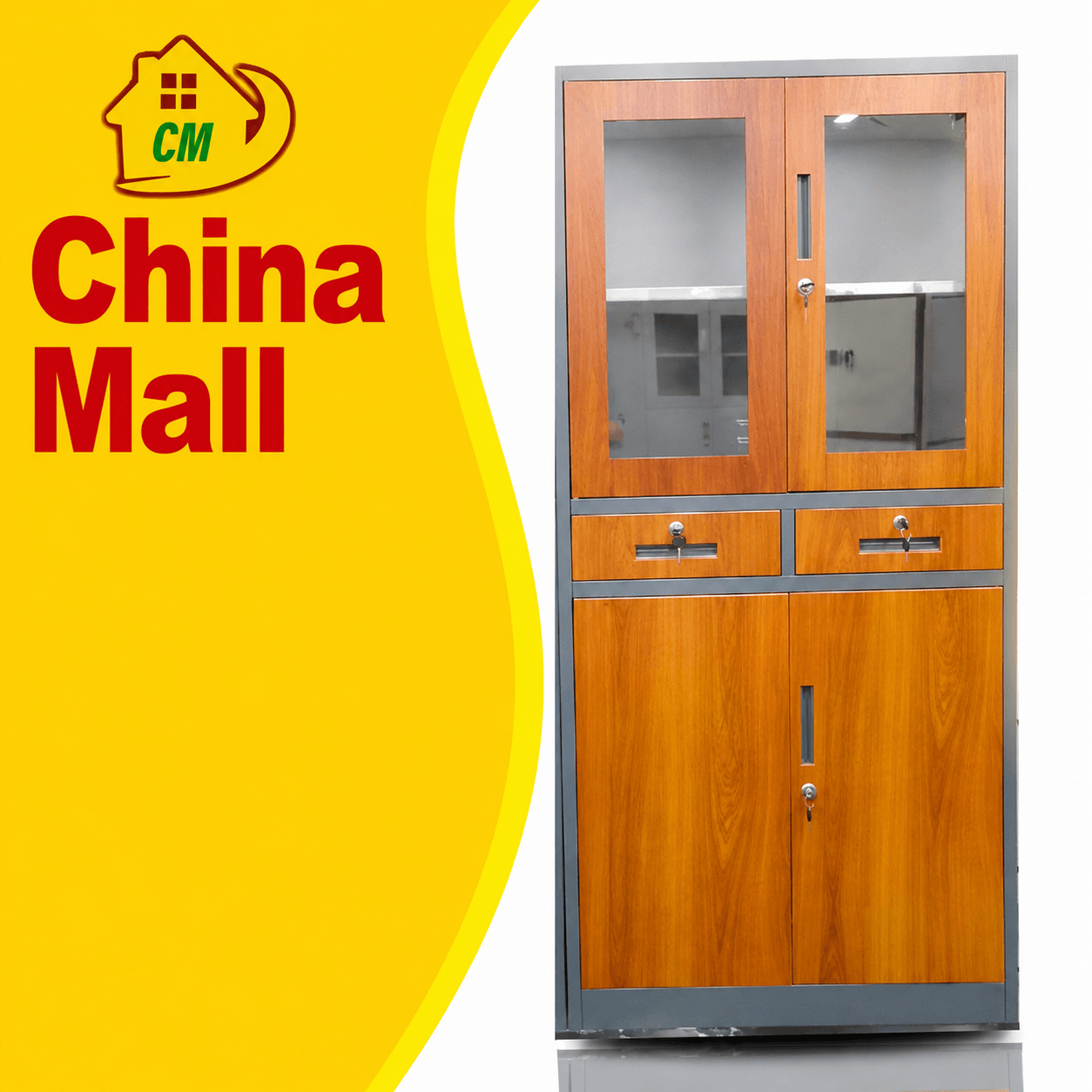 Modern Metal & Wood Veneer File Cabinet