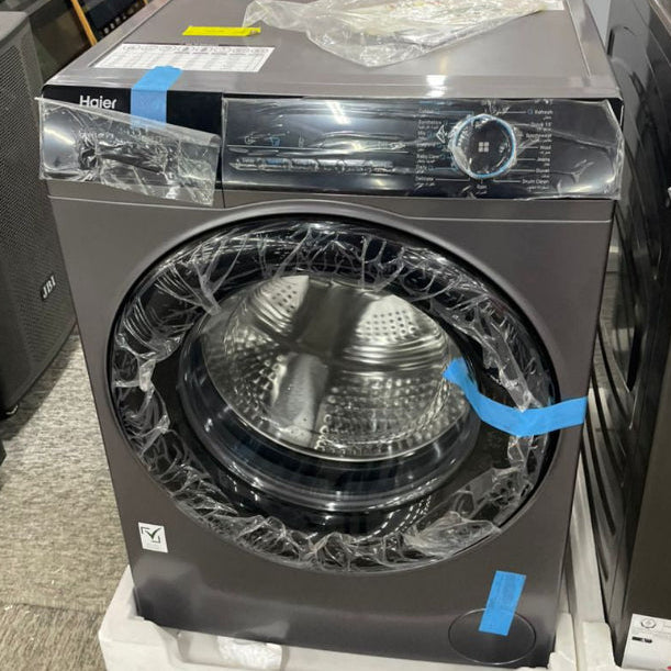 Front-loading washing machine on display in a store