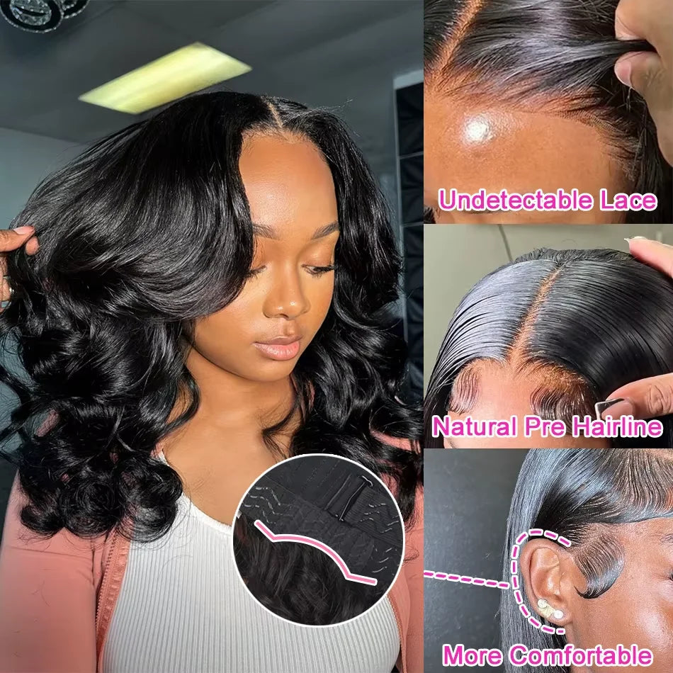250% Body Wave HD Lace Frontal Wig Short Bob Wig Human Hair Glueless Human Hair Wavy 13x4 Transparent Lace Front Wigs For Women