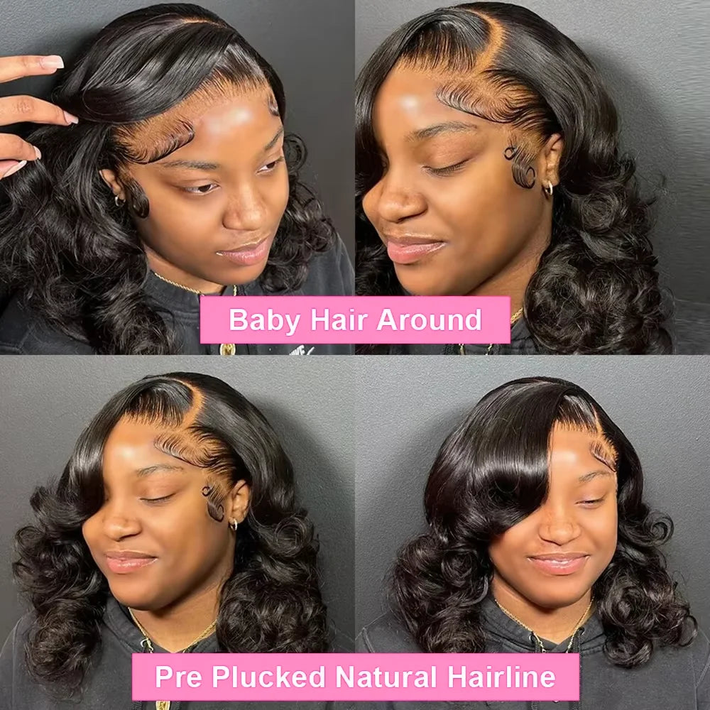250% Body Wave HD Lace Frontal Wig Short Bob Wig Human Hair Glueless Human Hair Wavy 13x4 Transparent Lace Front Wigs For Women