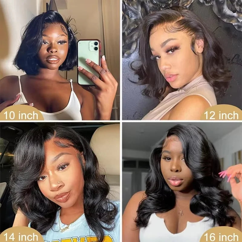 250% Body Wave HD Lace Frontal Wig Short Bob Wig Human Hair Glueless Human Hair Wavy 13x4 Transparent Lace Front Wigs For Women