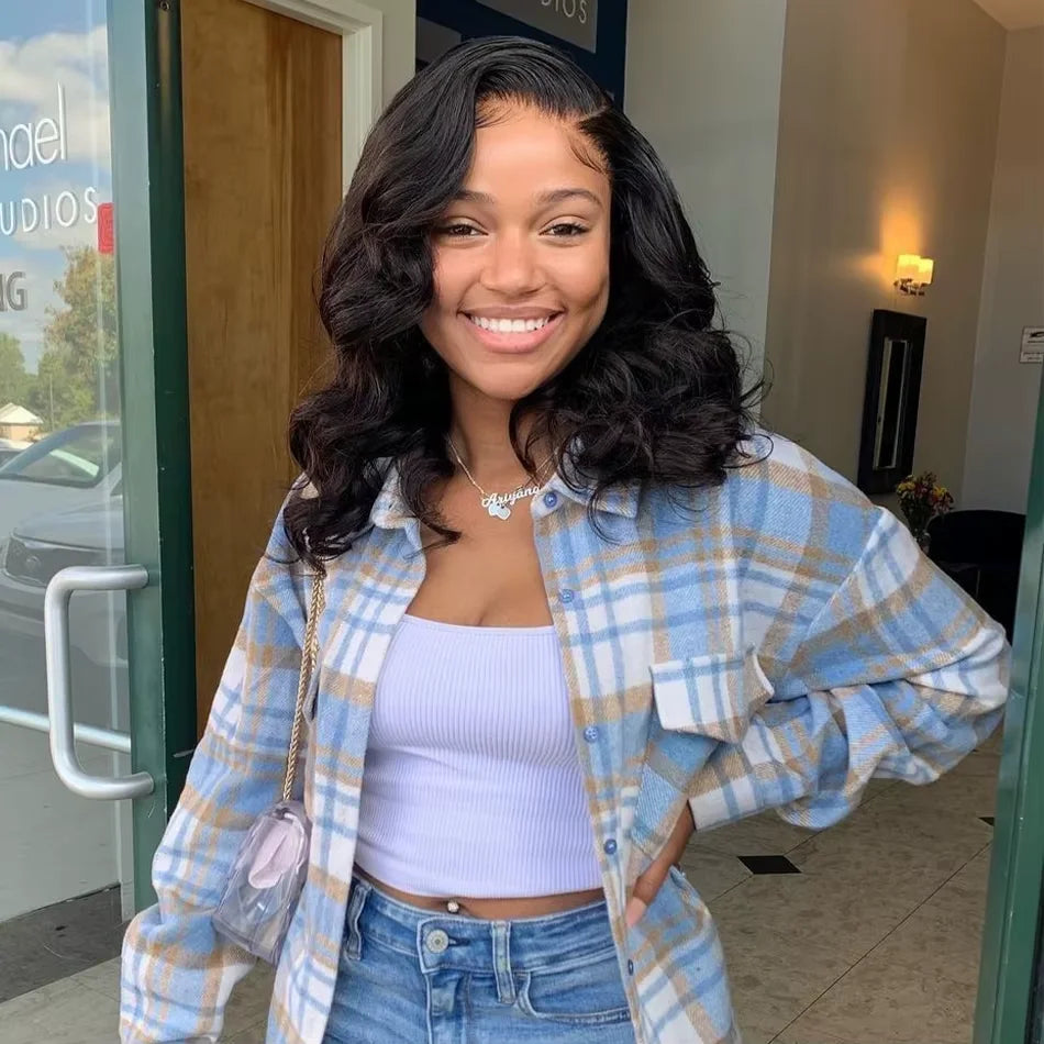 250% Body Wave HD Lace Frontal Wig Short Bob Wig Human Hair Glueless Human Hair Wavy 13x4 Transparent Lace Front Wigs For Women