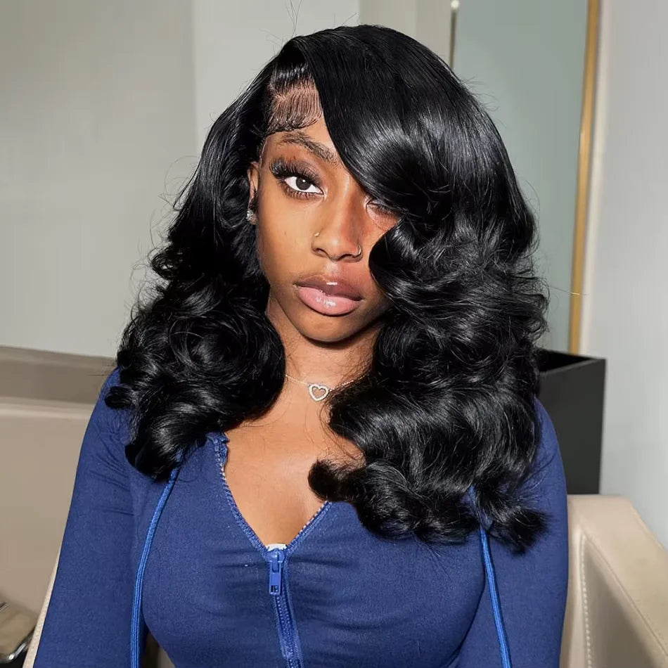 250% Body Wave HD Lace Frontal Wig Short Bob Wig Human Hair Glueless Human Hair Wavy 13x4 Transparent Lace Front Wigs For Women