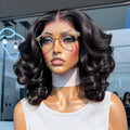 250% Body Wave HD Lace Frontal Wig Short Bob Wig Human Hair Glueless Human Hair Wavy 13x4 Transparent Lace Front Wigs For Women
