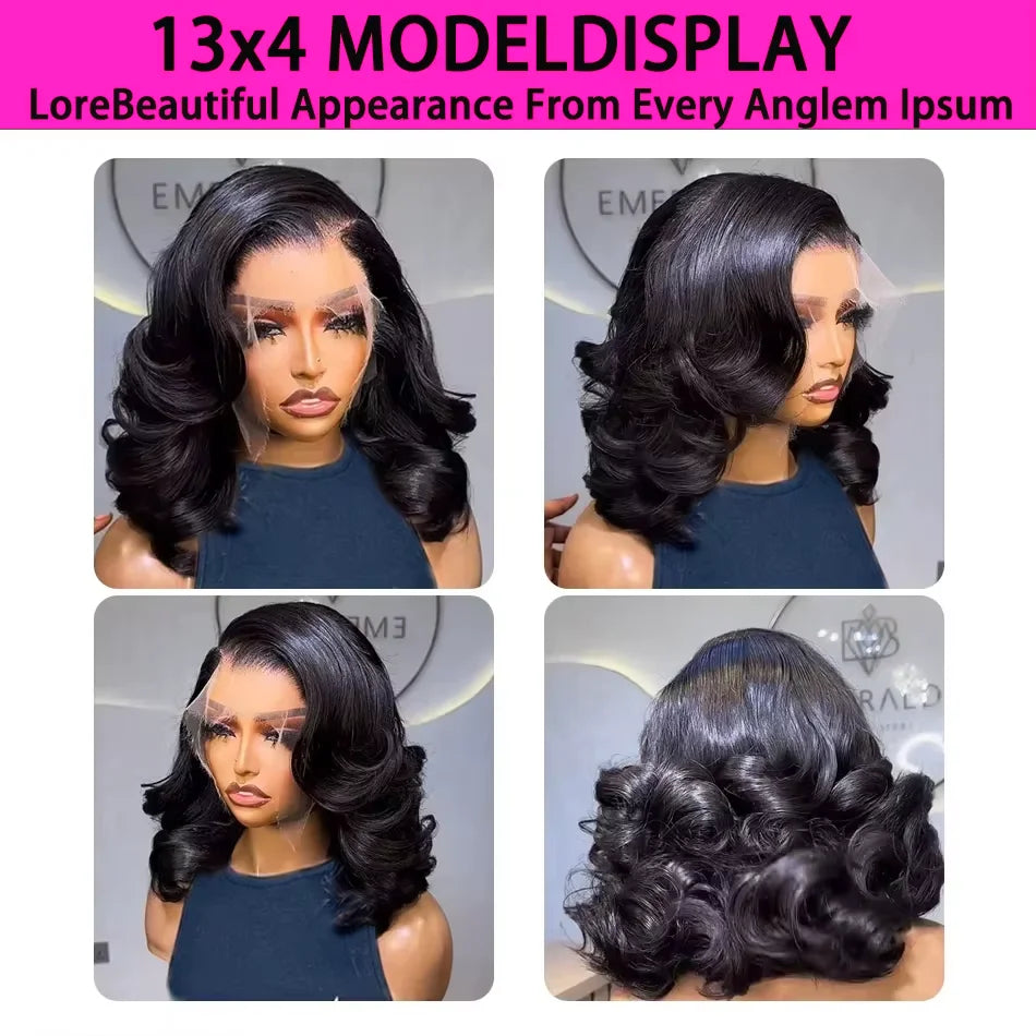 250% Body Wave HD Lace Frontal Wig Short Bob Wig Human Hair Glueless Human Hair Wavy 13x4 Transparent Lace Front Wigs For Women