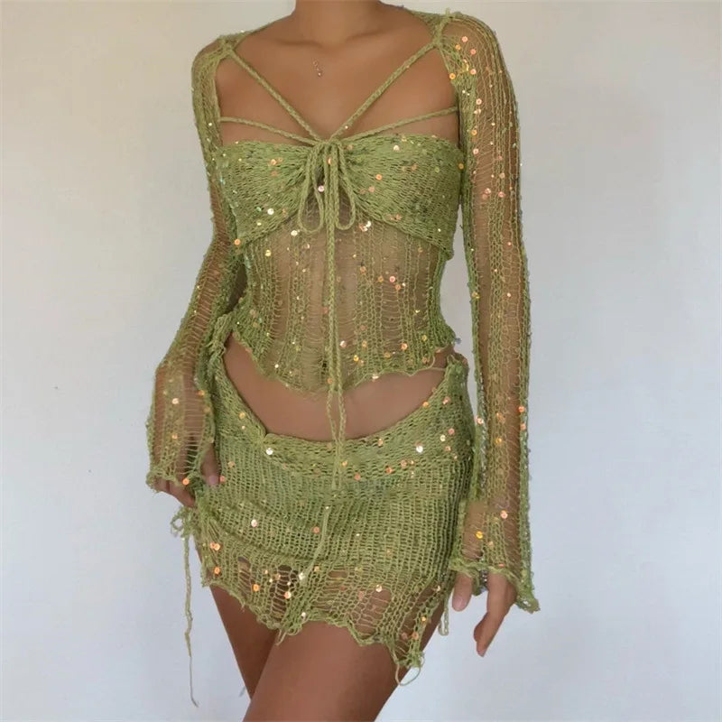 Sequined Knitted 3-Piece Set
