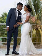 African White Mermaid Wedding Dresses Women Elegant Sheer Long Sleeved Bridal Gowns Lace Country Dress Second Reception Gown