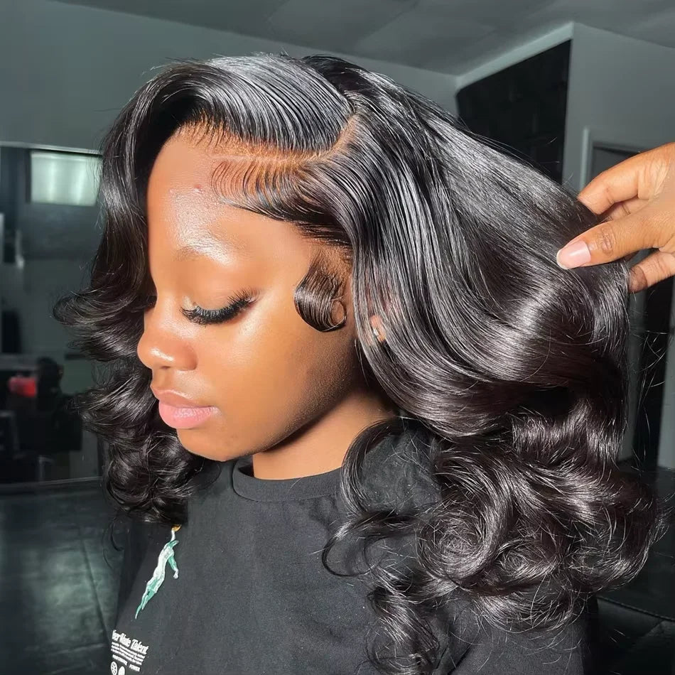 250% Body Wave HD Lace Frontal Wig Short Bob Wig Human Hair Glueless Human Hair Wavy 13x4 Transparent Lace Front Wigs For Women