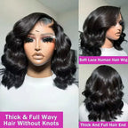 250% Body Wave HD Lace Frontal Wig Short Bob Wig Human Hair Glueless Human Hair Wavy 13x4 Transparent Lace Front Wigs For Women