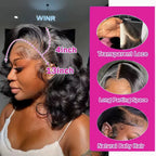 250% Body Wave HD Lace Frontal Wig Short Bob Wig Human Hair Glueless Human Hair Wavy 13x4 Transparent Lace Front Wigs For Women