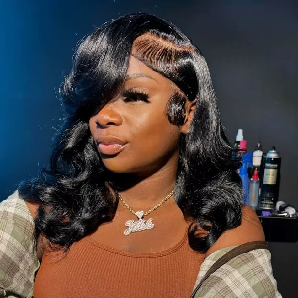 250% Body Wave HD Lace Frontal Wig Short Bob Wig Human Hair Glueless Human Hair Wavy 13x4 Transparent Lace Front Wigs For Women