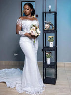 African White Mermaid Wedding Dresses Women Elegant Sheer Long Sleeved Bridal Gowns Lace Country Dress Second Reception Gown