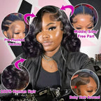 250% Body Wave HD Lace Frontal Wig Short Bob Wig Human Hair Glueless Human Hair Wavy 13x4 Transparent Lace Front Wigs For Women