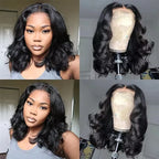 250% Body Wave HD Lace Frontal Wig Short Bob Wig Human Hair Glueless Human Hair Wavy 13x4 Transparent Lace Front Wigs For Women