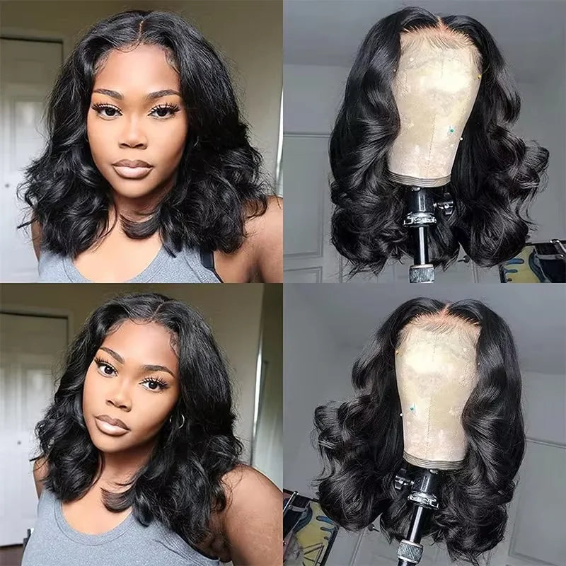 250% Body Wave HD Lace Frontal Wig Short Bob Wig Human Hair Glueless Human Hair Wavy 13x4 Transparent Lace Front Wigs For Women