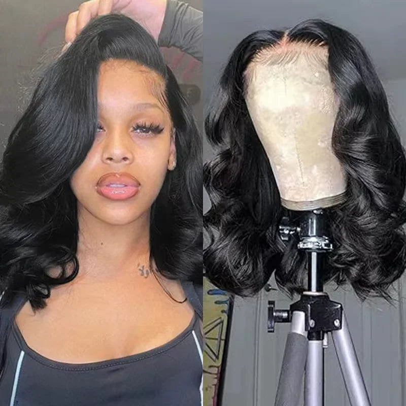 250% Body Wave HD Lace Frontal Wig Short Bob Wig Human Hair Glueless Human Hair Wavy 13x4 Transparent Lace Front Wigs For Women