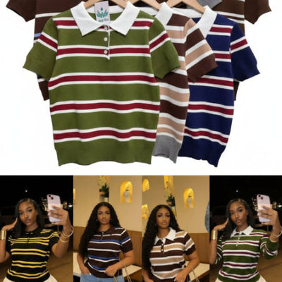 Contrast Collar Stripe Polo Shirt