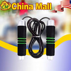 Skip rope with black handles and green accents on a blurred background with 'China Mall' branding.