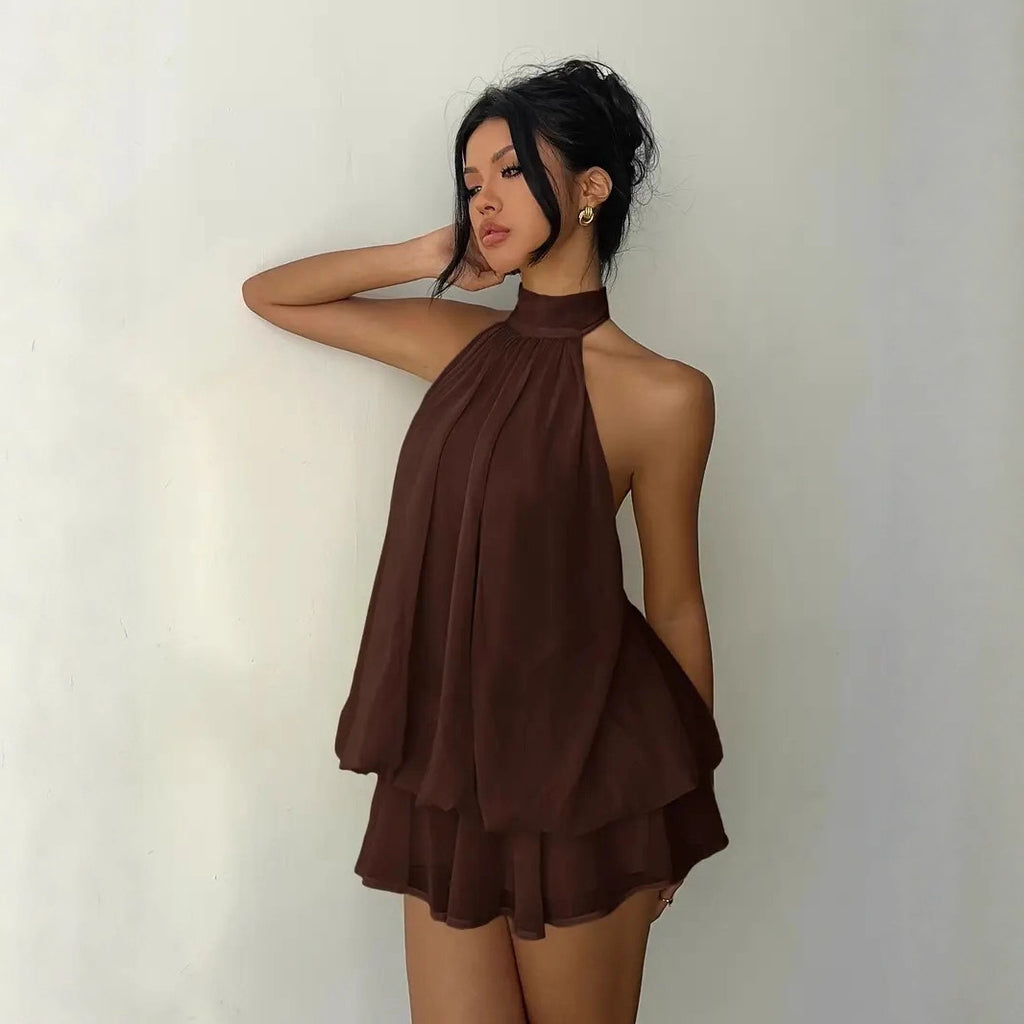 Lightweight Chiffon Halter Mini Dress