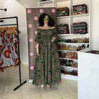 African National Print Party Dress Women Casual Sexy Slash-neck Lady Maxi Dress New Vintage Long-sleeved Loose Elegant Dresses