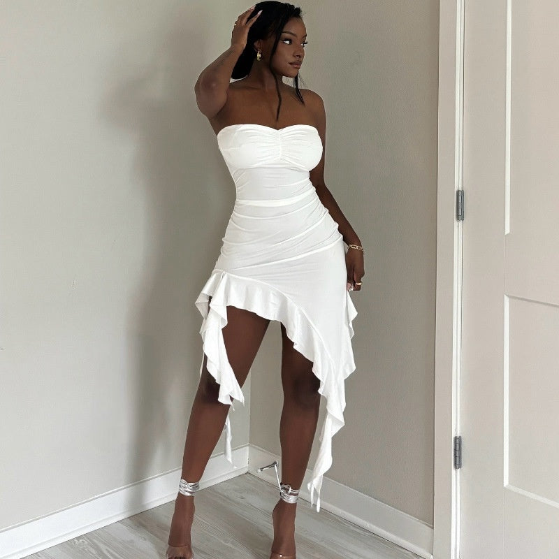 Women's 2026 Strapless Ruffle Fishtail Midi Dress