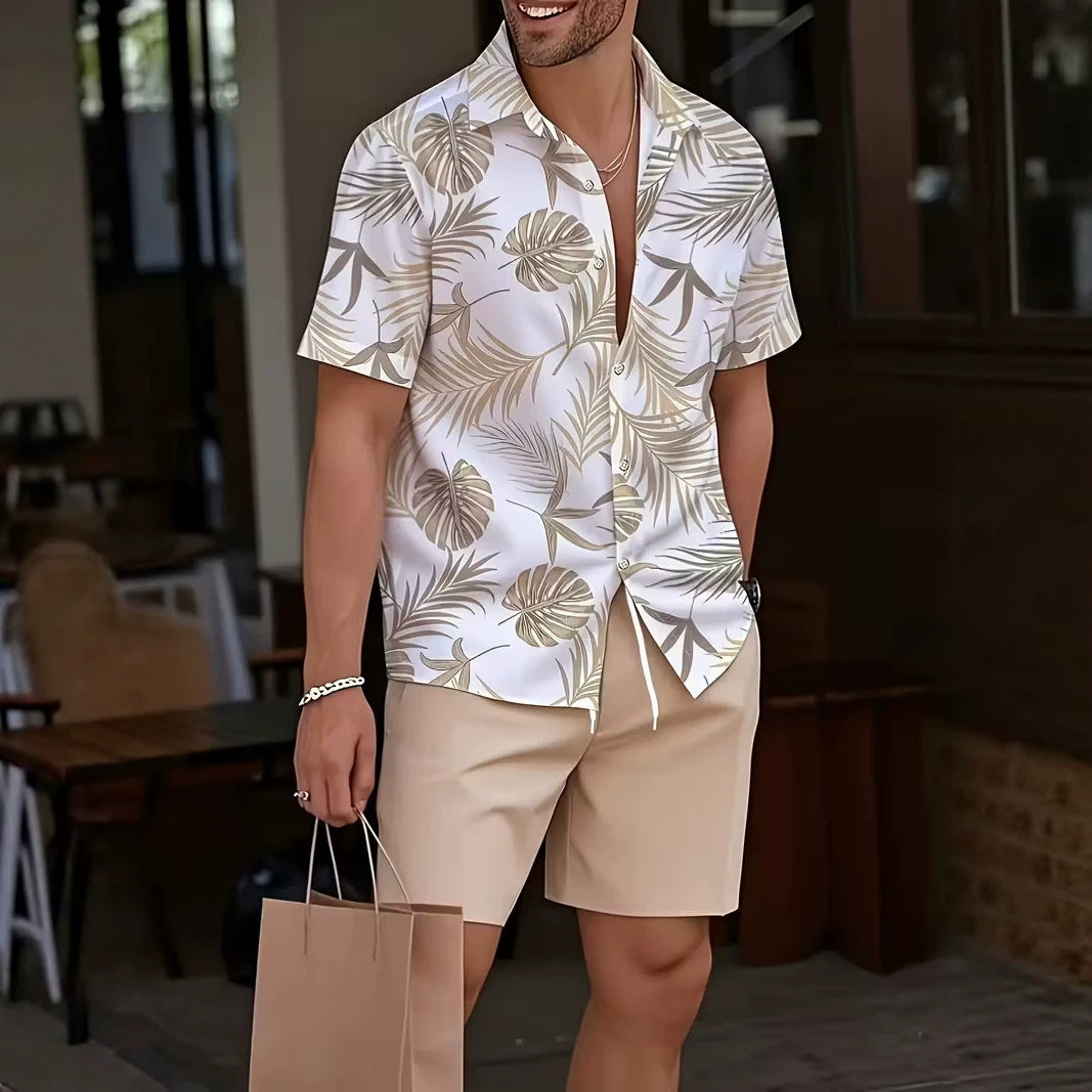 Men's 100% Cotton Beach Shirt & Shorts Set
