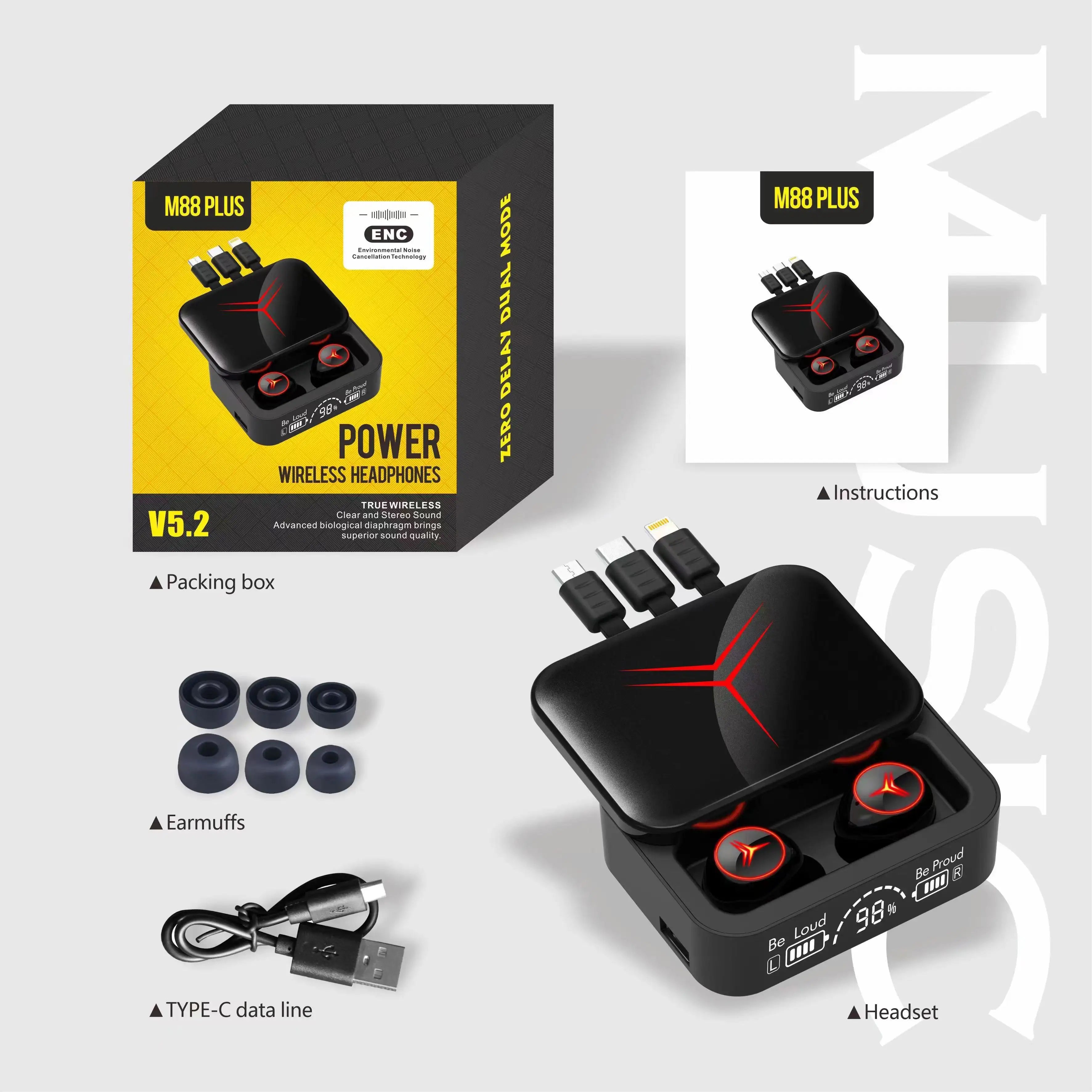 M88 Plus TWS IPX6 Waterproof Earbuds