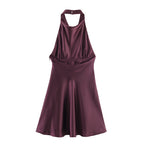 Women's 2026 Satin Backless Halter Mini Dress