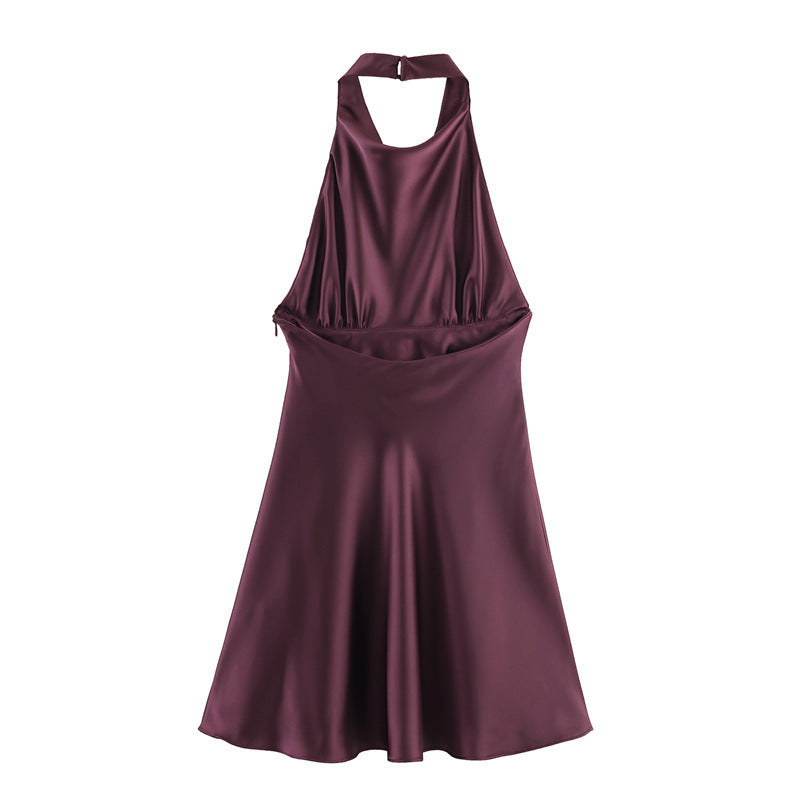 Women's 2026 Satin Backless Halter Mini Dress