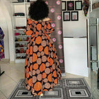 African National Print Party Dress Women Casual Sexy Slash-neck Lady Maxi Dress New Vintage Long-sleeved Loose Elegant Dresses